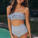 Simplee Ruffle Striped high waist women bathing suit Push up padded intimates female sexy swimwear Retro beach 2 pieces bodysuit