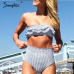 Simplee Ruffle Striped high waist women bathing suit Push up padded intimates female sexy swimwear Retro beach 2 pieces bodysuit