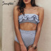 Simplee Ruffle Striped high waist women bathing suit Push up padded intimates female sexy swimwear Retro beach 2 pieces bodysuit