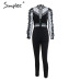 Simplee Sexy lace women jumpsuit romper Black mesh long sleeve jumpsuit 2018 Elegant summer jumpsuit overalls casual streetwear