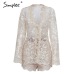 Simplee Sexy sequin lace playsuit women Elegant long sleeve co-ordinates suit jumpsuit romper Mesh embroidery backless overalls