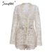 Simplee Sexy sequin lace playsuit women Elegant long sleeve co-ordinates suit jumpsuit romper Mesh embroidery backless overalls