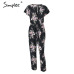 Simplee Vintage floral print boho jumpsuit romper V neck short sleeve casual jumpsuit Long sash summer jumpsuit women overalls