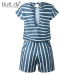 Striped Loose Playsuits Bodysuit Rompers Women Summer 2019 Casual Beach Jumpsuit Shorts Short Sleeve Elegant Overalls For Women