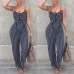 Summer New Blue Bodycon Backless Stripe Jumpsuits Women Sexy Party Clubwear Jumpsuits Casual Bowtie Overalls Jumpsuit Plus Size