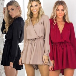 Summer jumpsuit women rompers Sexy bodysuit V-neck playsuit  Long Sleeve catsuit Chiffon Playsuit Ladies Jumpsuit