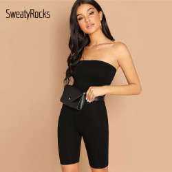 SweatyRocks Black Skinny Glitter Strapless Tube Romper Sleeveless Streetwear Female 2019 Women Bodycon Playsuits and jumpsuits