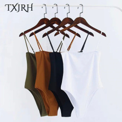 TXJRH Sexy Spaghetti Strap Backless fit Romper Body Siamese Bodysuit Slim Skinny Tight Jumpsuit Undershirt Playsuits 5 Color S-L