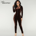 Tobinoone 2018 Autumn Winter Long Rompers Slim Full Overalls Women Sexy Turtleneck Pleuche Bodysuits Bodycon Velvet Jumpsuits