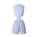 Two Piece Set Blue Striped Playsuits Beach Casual Short Pants Jumpsuit Rompers Sexy Sleeveless V Neck Overalls Bodysuit Sashes