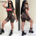 VAZN 2018 Sumemr Sexy Fashion Top Design Women Jumpsuits Camouflage PINK Letters O-Neck Short Sleeve Bodycon Rompers B9078