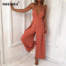 VIEUNSTA 17 Colors Women Strap Backless Long Jumpsuits 2018 New Fashion Back Bow Flare Leg Playsuit Summer Beach Loose Jumpsuit