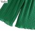 Vadim women chiffon green pleated jumpsuits elastic waist ruffles sleeveless backless rompers female solid chic playsuits KA615