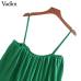 Vadim women chiffon green pleated jumpsuits elastic waist ruffles sleeveless backless rompers female solid chic playsuits KA615