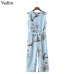 Vadim women cute crane print jumpsuit sashes pockets sleeveless pleated rompers ladies vintage casual jumpsuits KZ1016