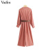 Vadim women elegant  V neck jumpsuits bow tie sashes elastic waist pockets chic rompers female casual retro playsuits KA809