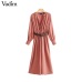 Vadim women elegant  V neck jumpsuits bow tie sashes elastic waist pockets chic rompers female casual retro playsuits KA809