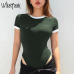 Waatfaak Elegant Short Sleeve Women Bodysuit Romper Ladies Jumpsuit Embroidery Letter Bodycon Womens Casual Body Femme Black Top