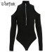 Waatfaak Turtleneck Body Women Hollow Out Shoulder Long Sleeve Bodysuit Zipper Black Autumn Winter Bodycon Cotton Knitting Body