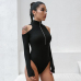 Waatfaak Turtleneck Body Women Hollow Out Shoulder Long Sleeve Bodysuit Zipper Black Autumn Winter Bodycon Cotton Knitting Body