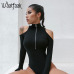 Waatfaak Turtleneck Body Women Hollow Out Shoulder Long Sleeve Bodysuit Zipper Black Autumn Winter Bodycon Cotton Knitting Body