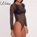 Weekeep 2017 New Sexy Hollow Out Mesh Bodysuits Black Backless Long Sleeve Bodysuit Women Beach Wear Rompers Womens Jumpsuit