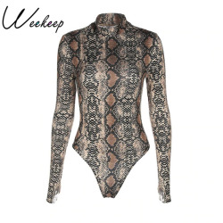 Weekeep Sexy Bodycon Long Sleeve Bodysuit Autumn Snake Skin Turtleneck One Piece Bodysuits 2018 Slim Female Jumpsuits Overalls