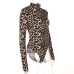 Weekeep Sexy Leopard Bodysuit Women Bodycon Turtleneck Bodysuits Long Sleeve Short Jumpsuits Romper One piece Femme Playsuit