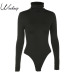 Weekeep Women Black Long Sleeve Bodysuit Autumn Winter Turtleneck Bodysuits Womens Sexy Bodycon High Waist Romper Body Femee