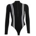 Weekeep Women Sexy Black Stripped Bodycon Bodysuit Spring Autumn Long Sleeve Bodysuits Front Zipper One Piece Romper Jumpsuits