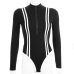 Weekeep Women Sexy Black Stripped Bodycon Bodysuit Spring Autumn Long Sleeve Bodysuits Front Zipper One Piece Romper Jumpsuits