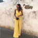 Wide Leg Jumpsuit 2018 Summer Deep V Neck Yellow Sleeveless Jumpsuit Vacation Women Jumpsuit