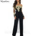 Wjustforu Off Shoulder Sexy Lace Jumpsuit Summer Fashion Bandage Wide Leg Jumpsuit Long Sleeve Elegant Bodycon Jumpsuit Female