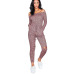 Wjustforu Sexy Off Shoulder Jumpsuits Women Long Sleeve Casual Rompers Knitted Hole Jumpsuit Female Elastic Waist Overalls