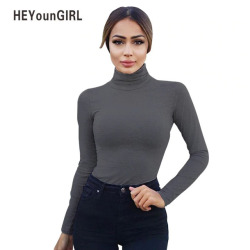 Women Bodysuits Black Turtleneck Sexy Jumpsuits Long Sleeve Body Suit Bodycon Sheath Playsuit Bodysuit Elastic Party Heyoungirl