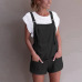 Women Elastic Waist Dungarees Linen Cotton Pockets Rompers Playsuit Strap Shorts Pants #1