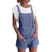 Women Elastic Waist Dungarees Linen Cotton Pockets Rompers Playsuit Strap Shorts Pants #1