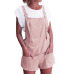 Women Elastic Waist Dungarees Linen Cotton Pockets Rompers Playsuit Strap Shorts Pants #1