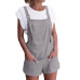 Women Elastic Waist Dungarees Linen Cotton Pockets Rompers Playsuit Strap Shorts Pants #1