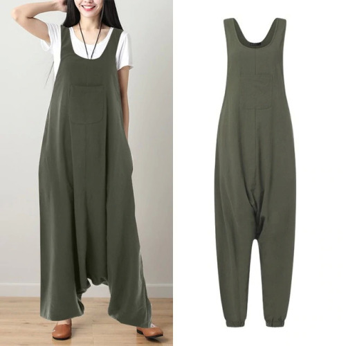 Women Jumpsuits ZANZEA 2019 Vintage Linen Overalls Sleeveless Tank Playsuits Female Solid Wide Leg Trousers Drop Crotch Rompers