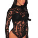 Women Long Sleeve Stretch Bodysuit Lace Sheer Leotard Body Shirt Party Lace V-Neck Top Nightwear Skinny Bodysuit