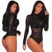 Women Long Sleeve Stretch Bodysuit Lace Sheer Leotard Body Shirt Party Lace V-Neck Top Nightwear Skinny Bodysuit