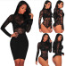 Women Long Sleeve Stretch Bodysuit Lace Sheer Leotard Body Shirt Party Lace V-Neck Top Nightwear Skinny Bodysuit