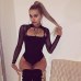 Women Mesh Transparent Halter Sexy Bodysuit Women Long Sleeve Lace Up Womens Jumpsuit Black Bodysuits