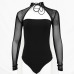 Women Mesh Transparent Halter Sexy Bodysuit Women Long Sleeve Lace Up Womens Jumpsuit Black Bodysuits