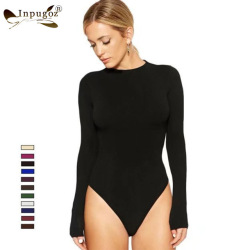 Women O Neck Full Sleeve Autumn Women Sheath Jumpsuits Solid Color Sexy Women Bodysuits Rompers