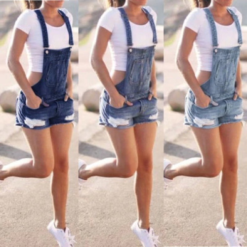 Women Summer Denim Bib Overalls Jeans Shorts Jumpsuits and Rompers Playsuit