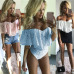 Women's 2018 Summer Frill Off Shoulder V-neck Lace Bodysuit Stretch Party Leotard Top Casual Sexy Ladies Slim Beach Jumpsuit