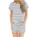 Women's Summer Striped Jumpsuit Shorts Casual Loose Short Sleeve O-neck Playsuits Female Rompers Pockets Overalls Plus Size K005