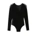 YVYVLOLO 2018 Vintage Beaded decoration V Neck Bodysuit Women Summer Jumpsuits Short Body Suit Velvet Playsuit Body for Women